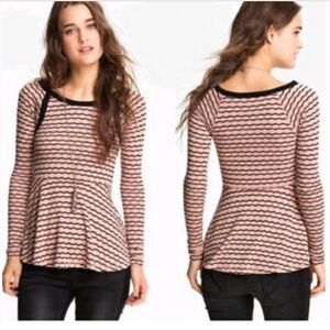Free People Long Sleeve Striped Peplum Top Sz S